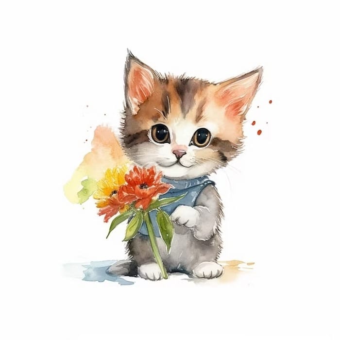 Hình ảnh mèo tặng hoa đáng yêu cute