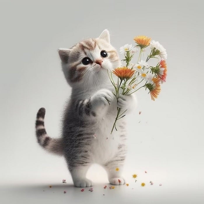 Hình ảnh mèo tặng hoa đáng yêu dễ thương