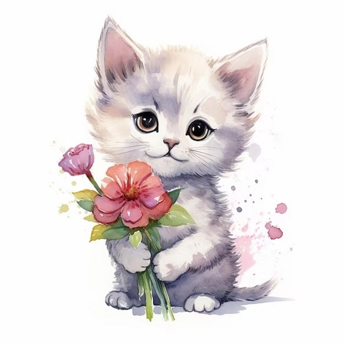 Hình ảnh mèo tặng hoa đáng yêu mới nhất