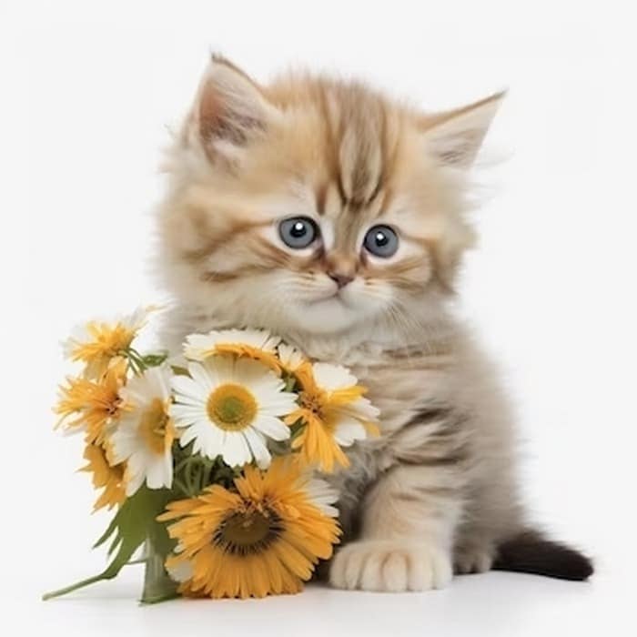 Hình ảnh mèo tặng hoa đáng yêu