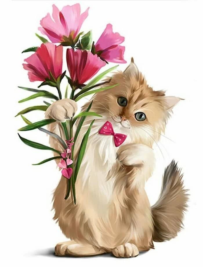 Những hình ảnh con mèo tặng hoa dễ thương đáng yêu