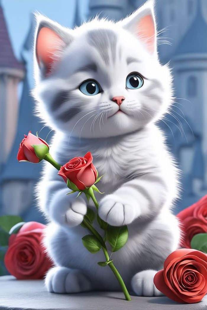 Những hình ảnh con mèo tặng hoa dễ thương đẹp nhất