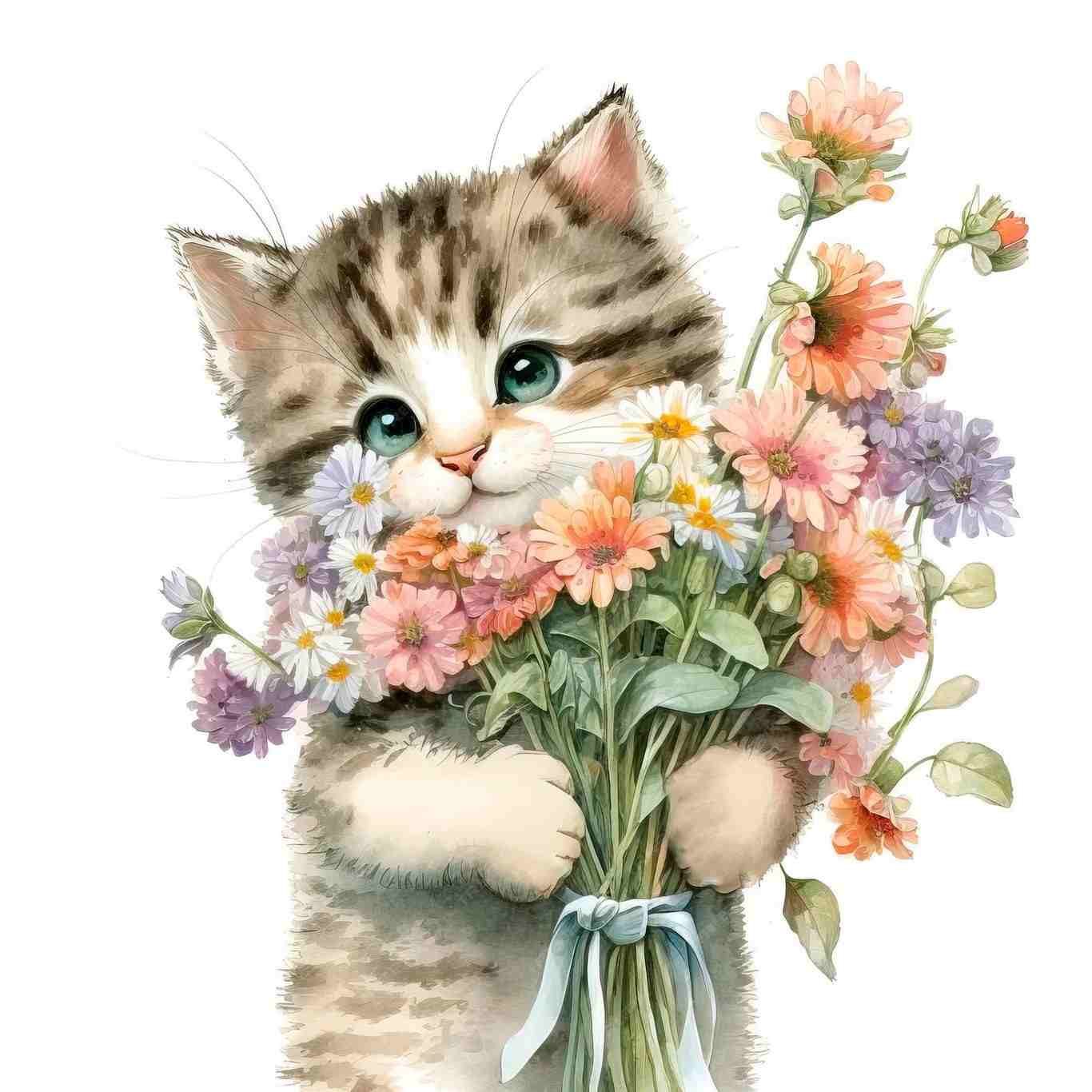 Những hình ảnh con mèo tặng hoa dễ thương siêu cấp