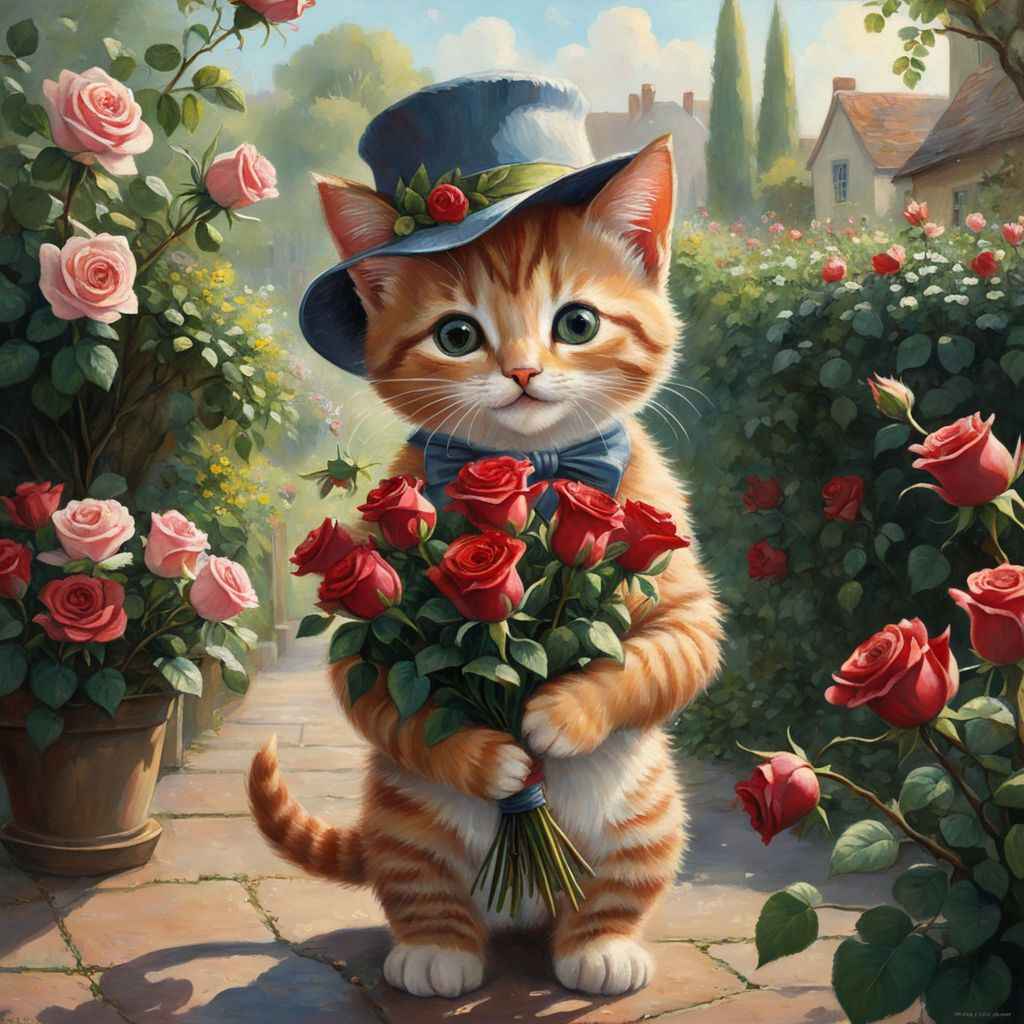 Top hình ảnh mèo tặng bó hoa hồng cute