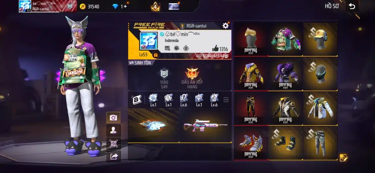Bán acc FF server Indo VIP