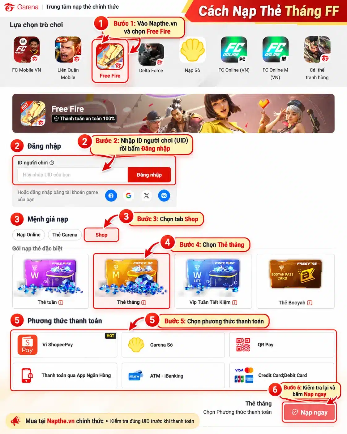 Cách Nạp Thẻ Tháng FF Tại Napthe.vn