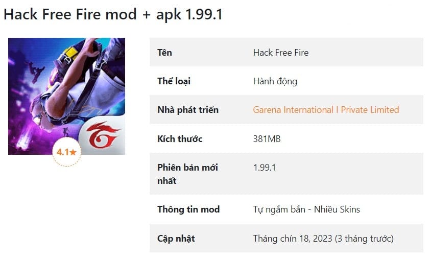 Hack Free Fire mod + apk 1.99.1 bất tử