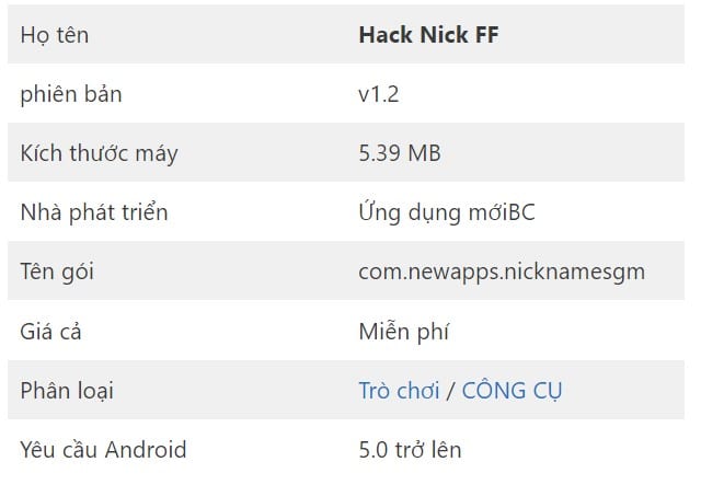 Hack Nick FF phiên bản v1.2