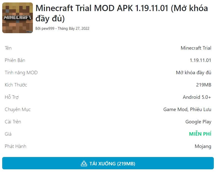 Minecraft Trial MOD APK 1.19.11.01