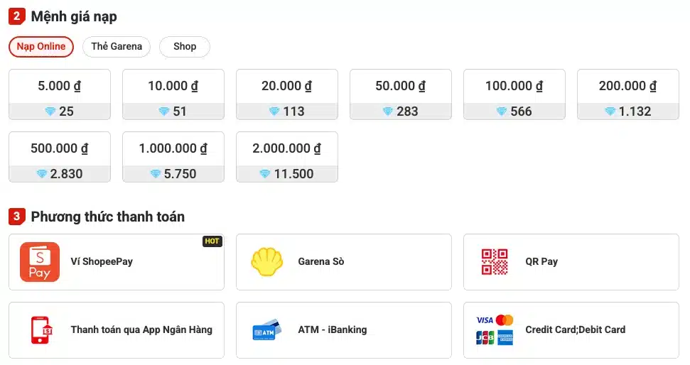 Nạp thẻ Garena 5k tại cổng Napthe.vn