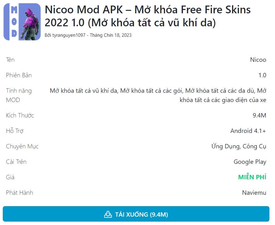 Nicoo Mod APK – Mở khóa Free Fire Skins 1.0