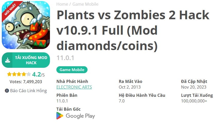Plants vs Zombies 2 Hack v10.9.1