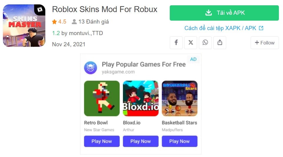 Roblox Skins Mod For Robux v1.2