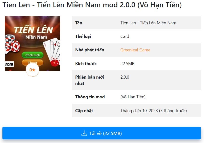 Tien Len - Tiến Lên Miền Nam mod 2.0.0