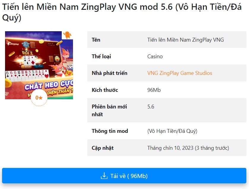 Tiến lên Miền Nam ZingPlay VNG mod 5.6 