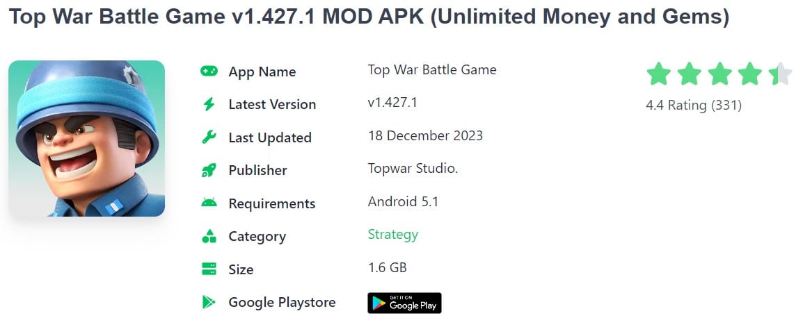 Top War Battle Game v1.427.1 MOD APK