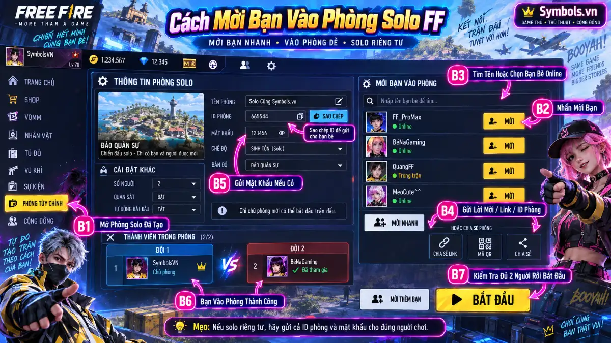 Cách Mời Bạn Vào Phòng Solo FF