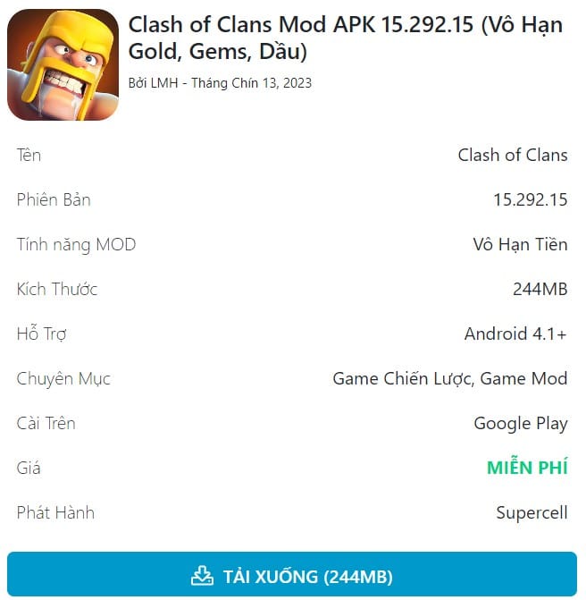 Clash of Clans Mod APK 15.292.15