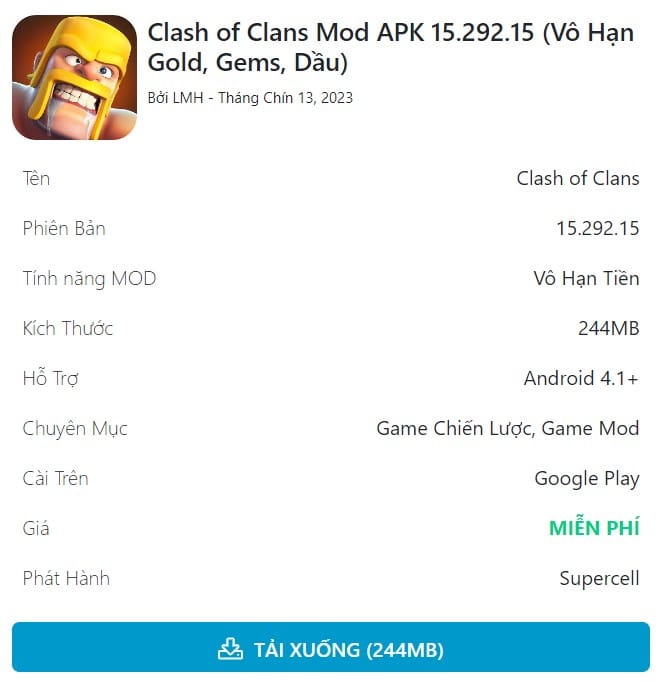Clash of Clans Mod APK v15.292.15
