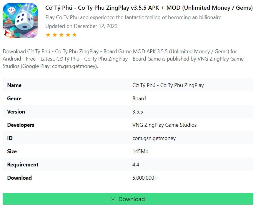 Cờ Tỷ Phú - Co Ty Phu ZingPlay v3.5.5 APK + MOD