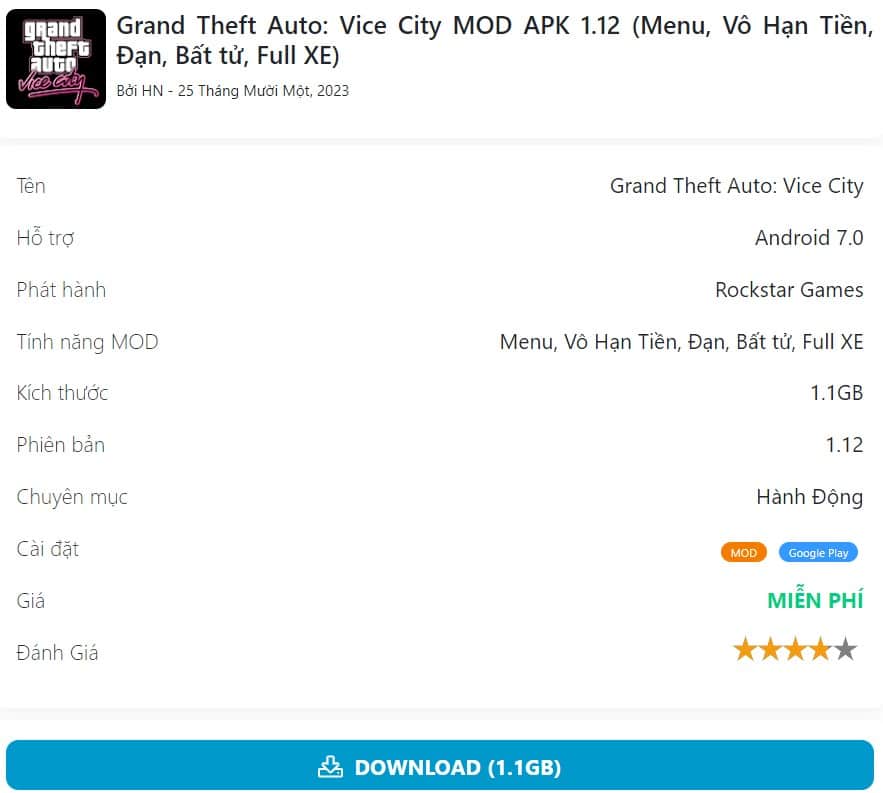 Grand Theft Auto Vice City MOD APK 1.12