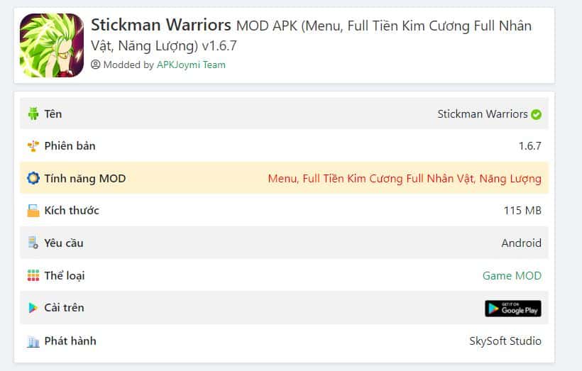 Hack Stickman Warriors Full Kim Cương