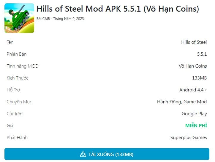 Hãy viết 1 đoạn văn khoảng 80 từ giới thiệu về Hills of Steel Mod APK 5.5.1 (Vô Hạn Coins)
