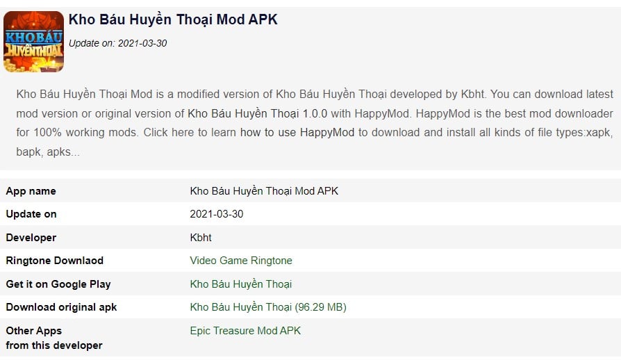Kho Báu Huyền Thoại Mod APK 1.0.0