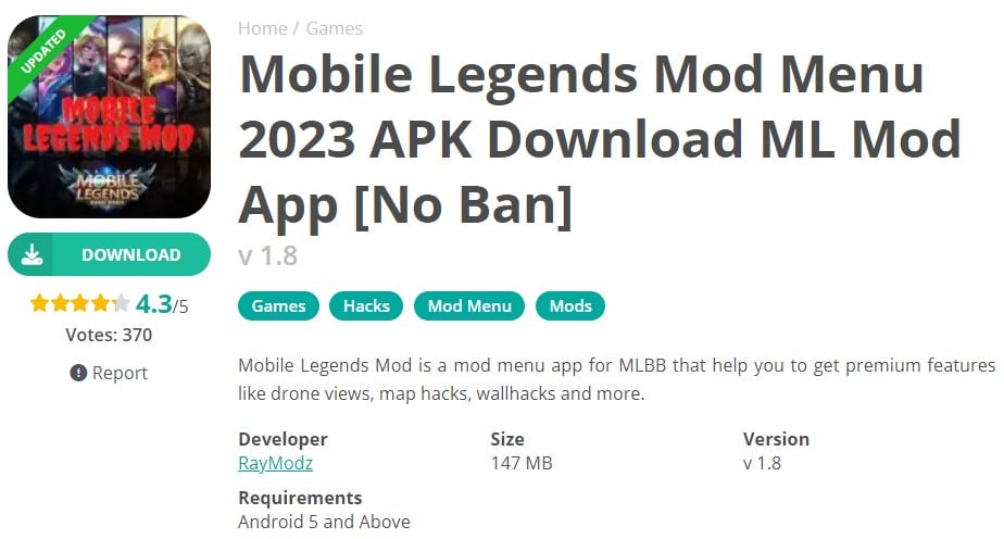 Mobile Legends Mod Menu APK Mod v1.8