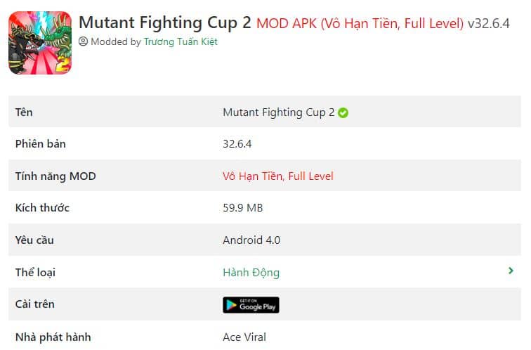 Mutant Fighting Cup 2 MOD APK (Vô Hạn Tiền, Full Level) v32.6.4