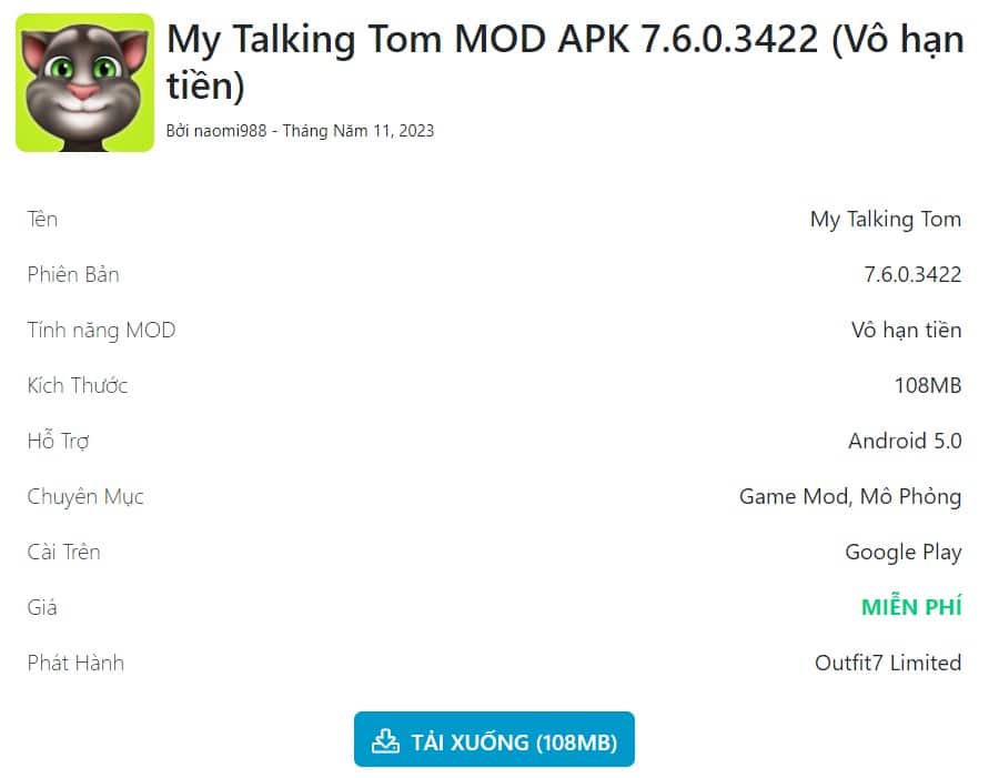 My Talking Tom MOD APK 7.6.0.3422