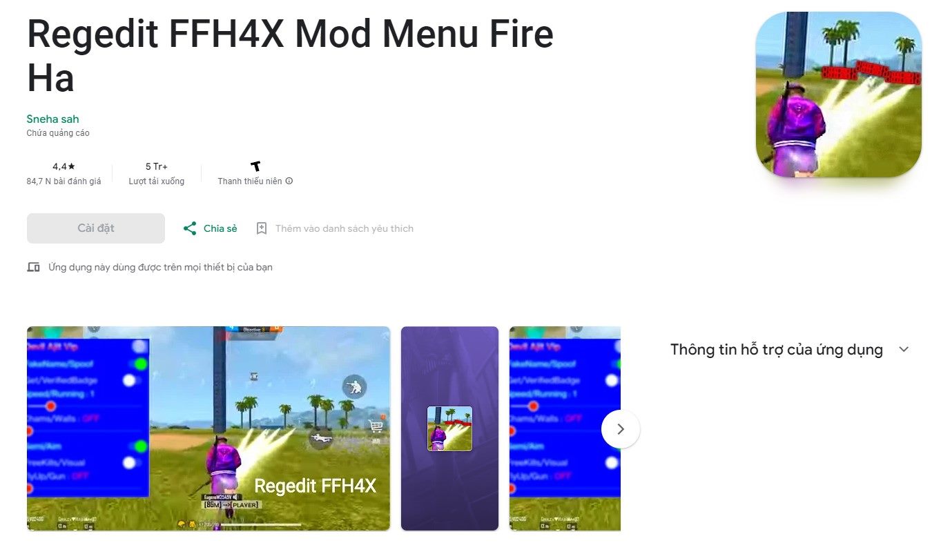 Regedit FFH4X Mod Menu Fire Ha