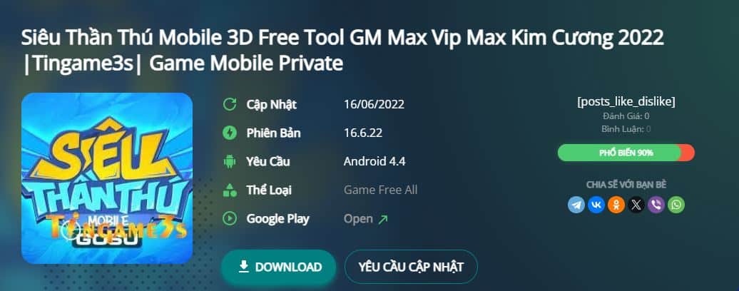 Siêu Thần Thú Mobile 3D Free Tool GM Max Vip Max Kim Cương