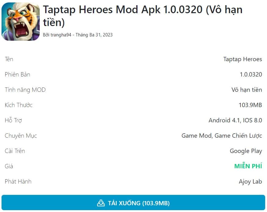 Taptap Heroes Mod Apk 1.0.0320