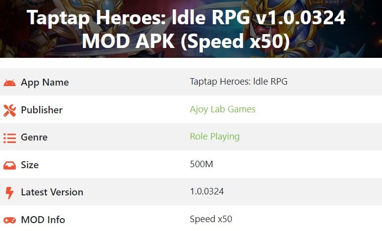 Taptap Heroes ldle RPG v1.0.0324 MOD APK