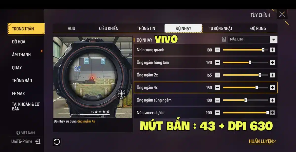Độ nhạy Vivo & Nút Bắn DPI
