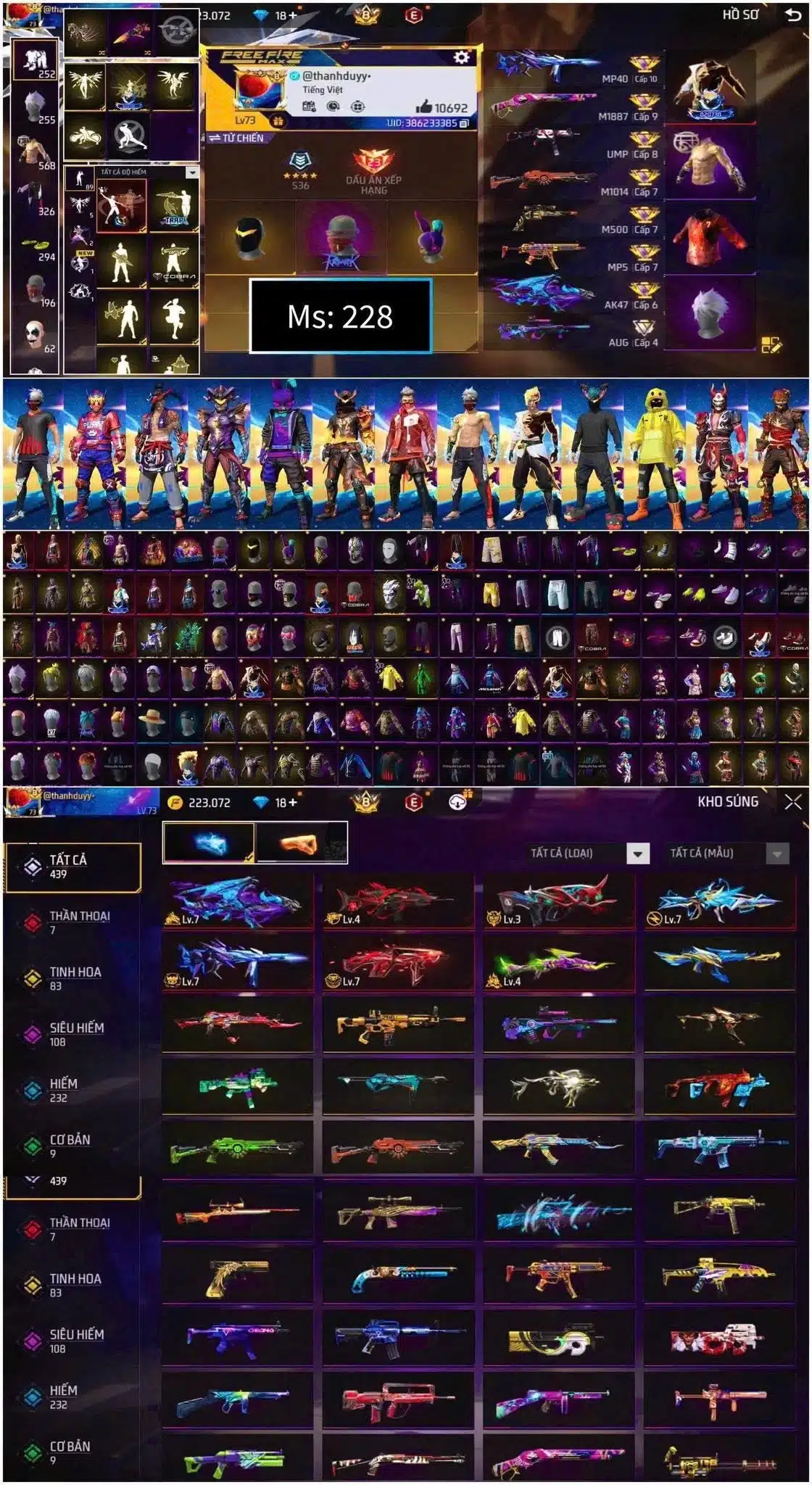 Ảnh acc FF vip 8 giá trên 10 triệu