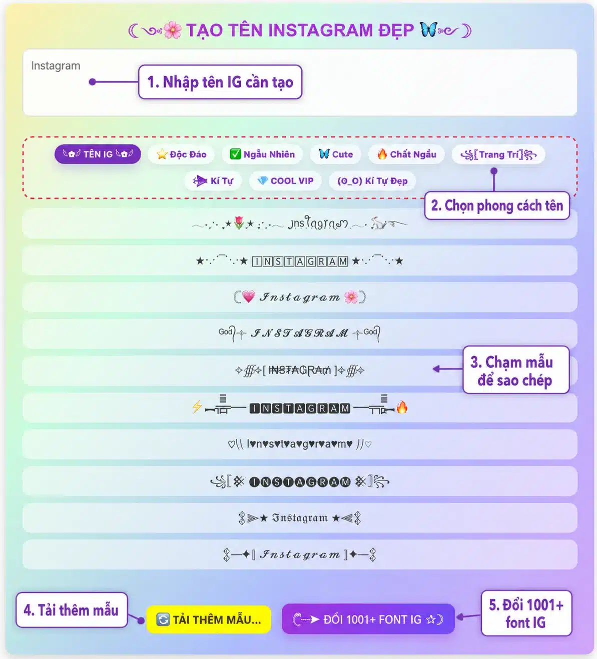 Cách dùng App đặt tên IG tại Symbols.vn
