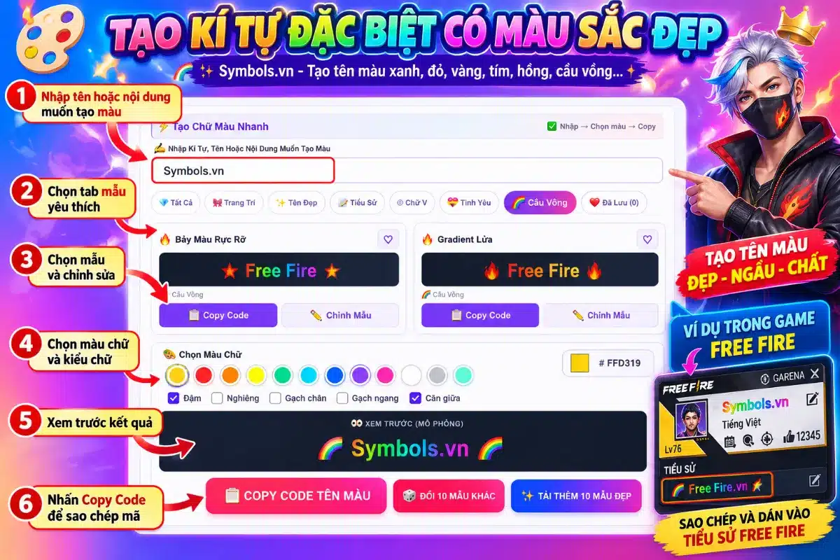 Hướng Dẫn Tạo Kí Tự Đặc Biệt Có Màu Sắc Free Fire