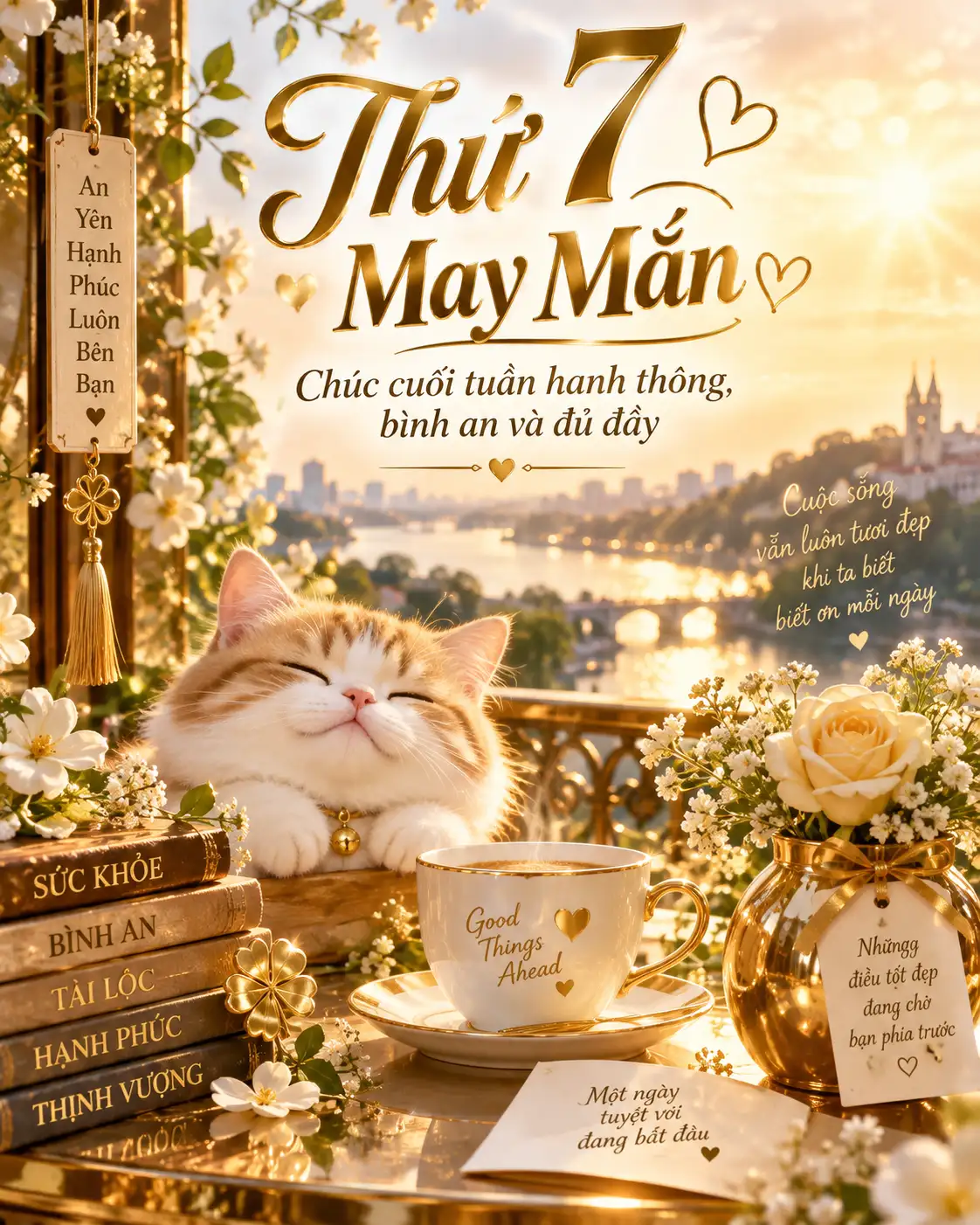 Hình ảnh chào ngày mới thứ 7 may mắn cute