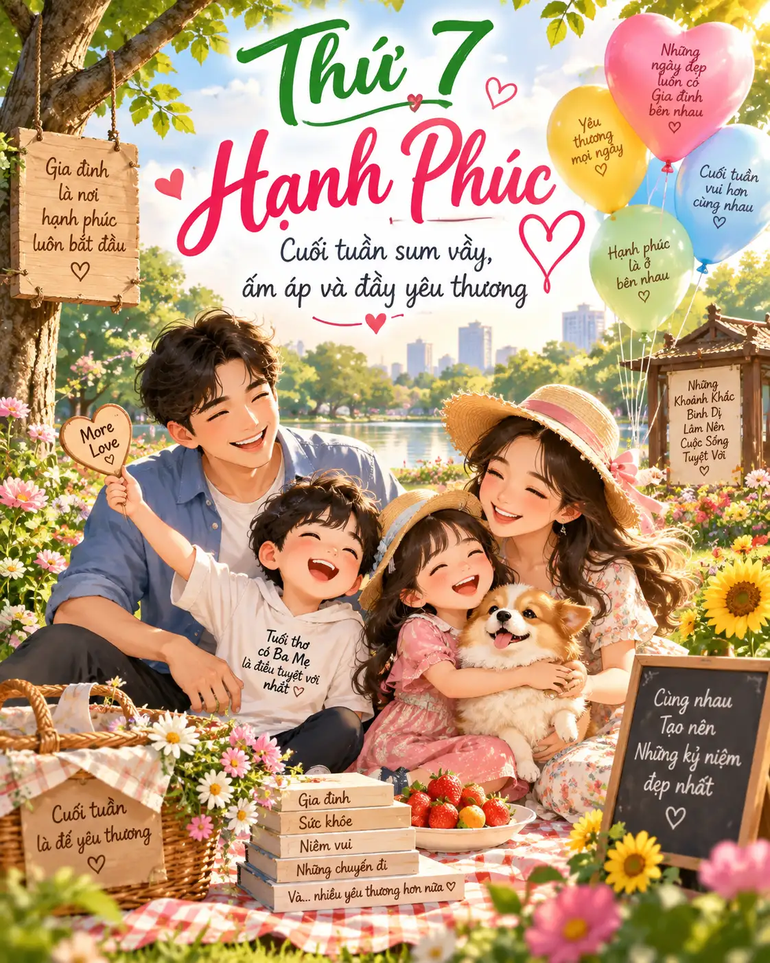Hình ảnh chúc thứ 7 hạnh phúc bên gia đình nhỏ