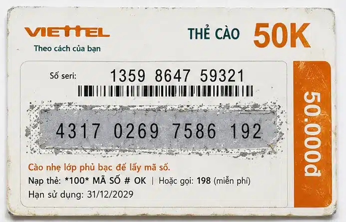 Ảnh card Viettel 50k cào rồi