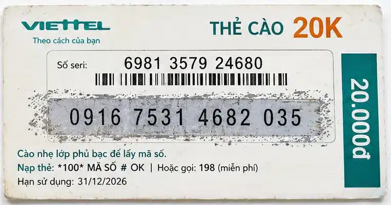 Thẻ cào viettel 20k cào rồi