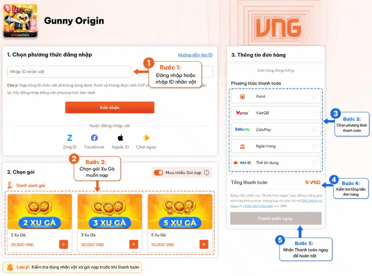 Cách Nạp Gunny Mobi Trên Cổng VNG Games