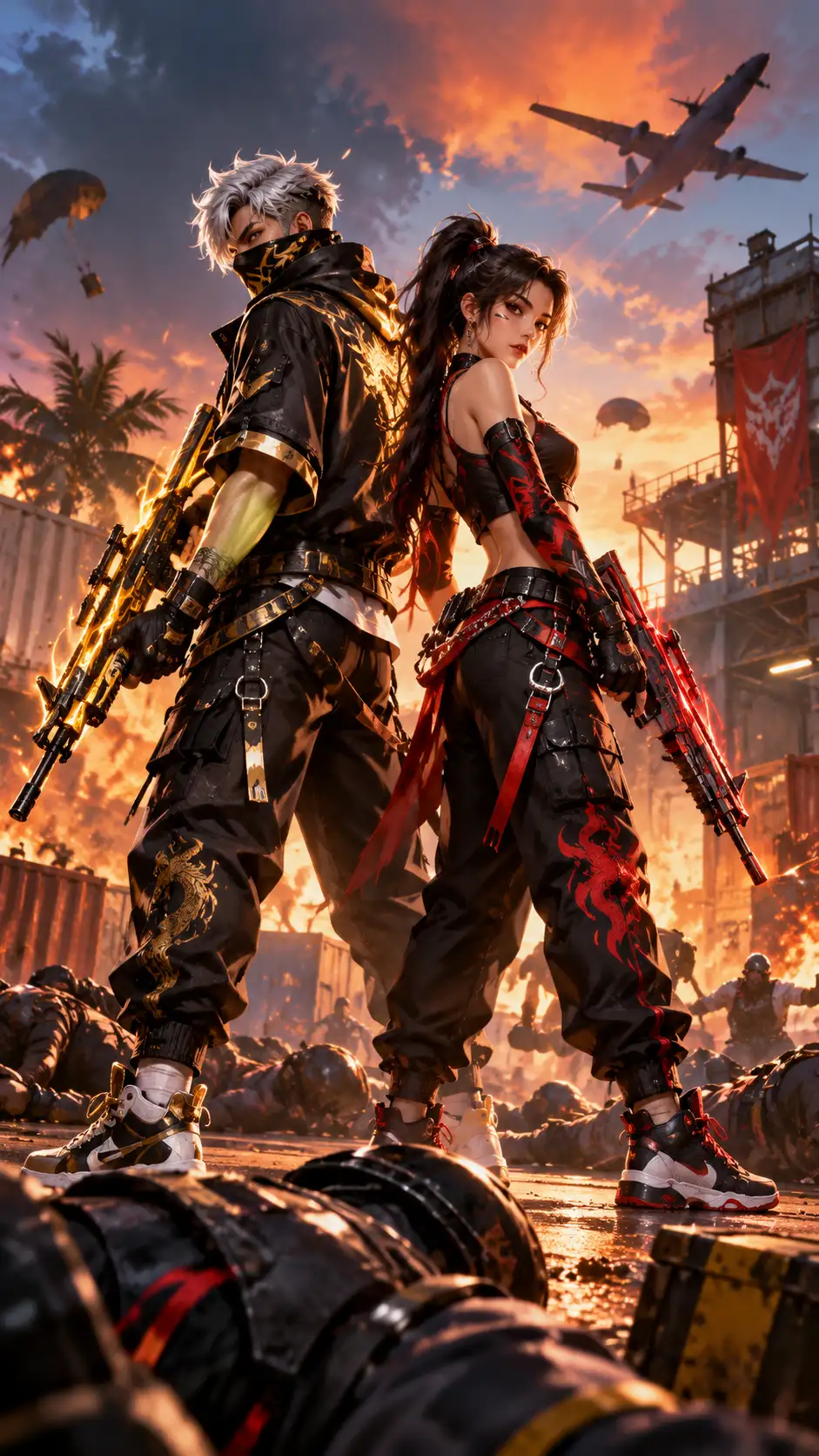 Ảnh Hành Động Free Fire Song Đấu Tựa Lưng Cực Ngầu