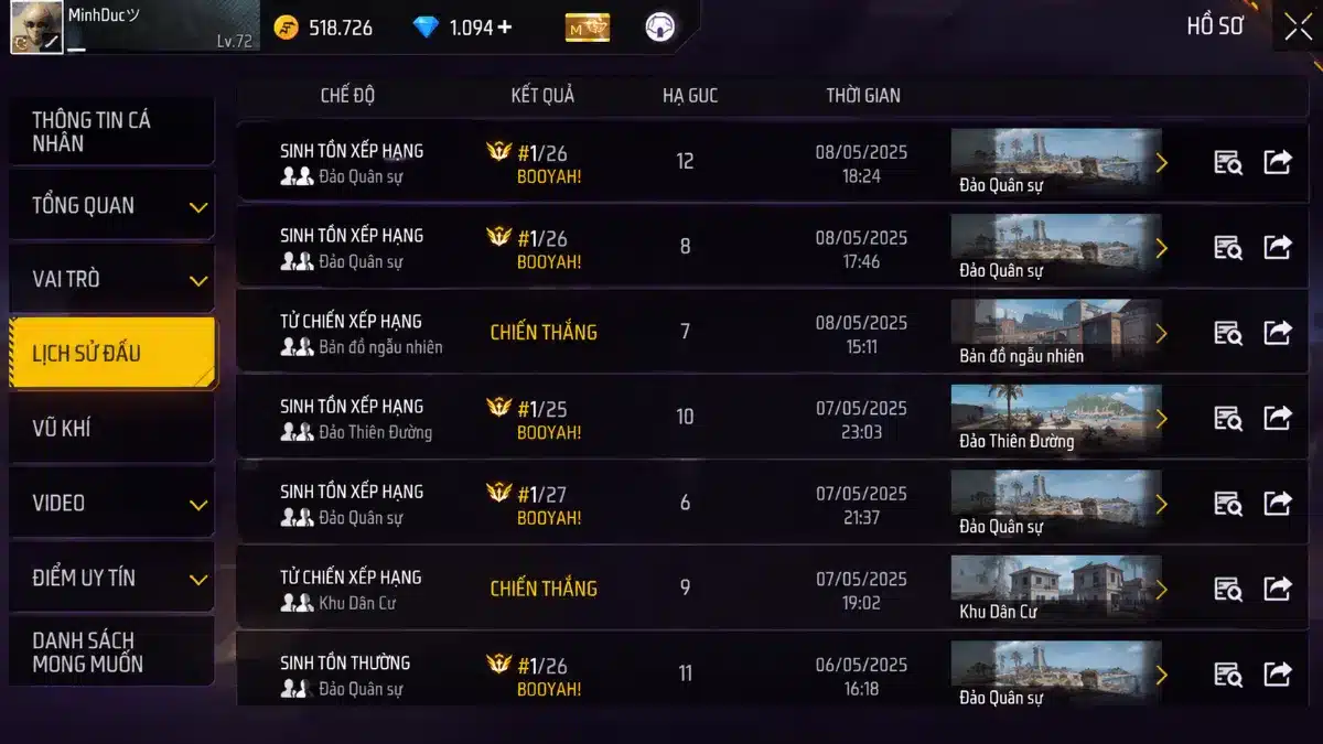 Ảnh Top 1 Free Fire Đứng Bục Vinh Quang