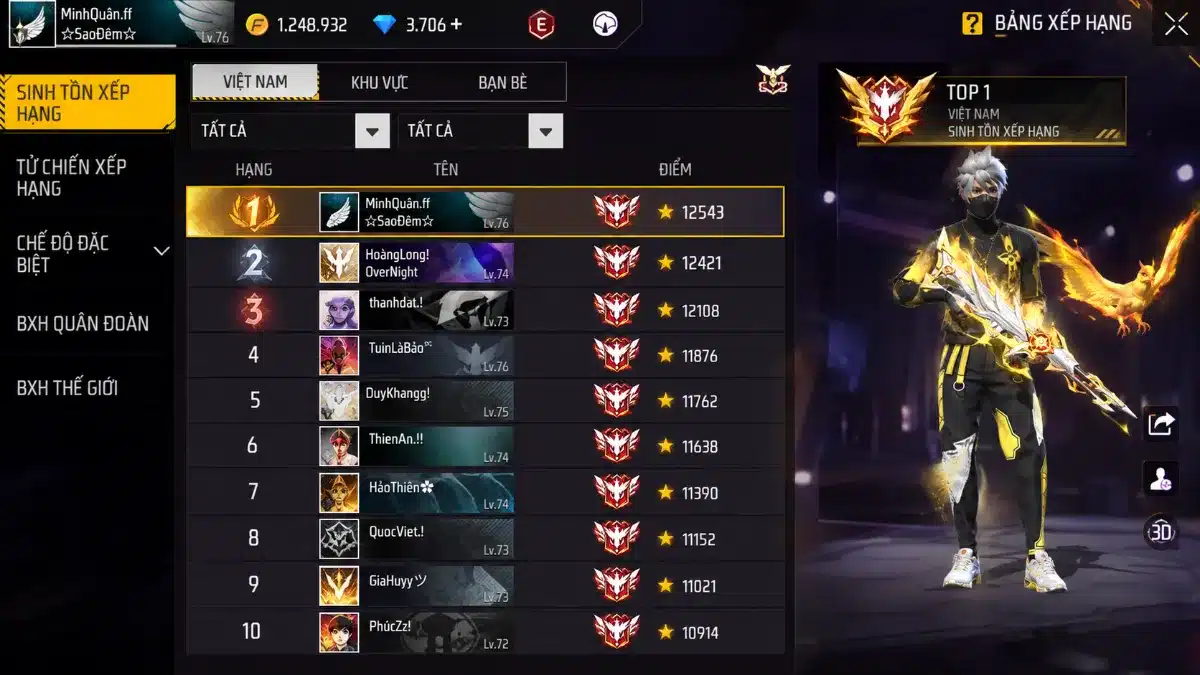 Ảnh Top 1 Free Fire Tử Chiến Xếp Hạng Cực Ngầu