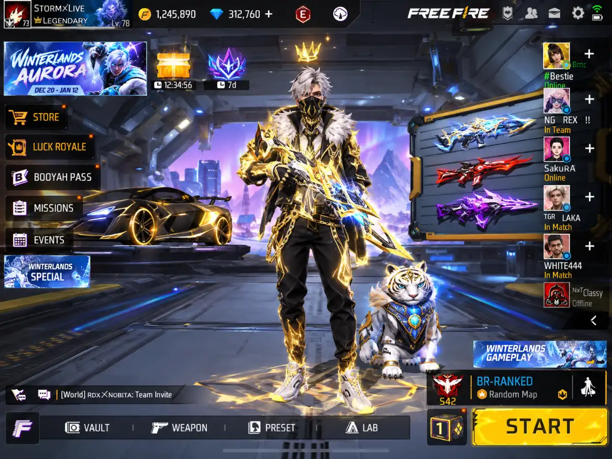 Ảnh sảnh chờ FF acc VIP nhiều skin