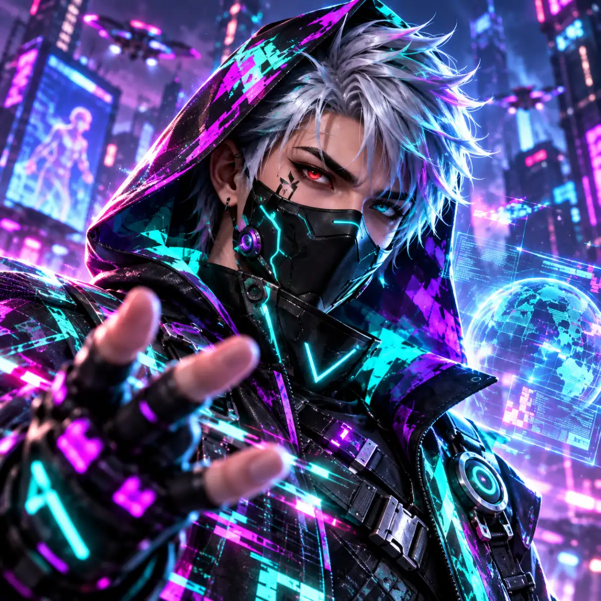 Avatar Hacker FF Mắt Đỏ Glitch